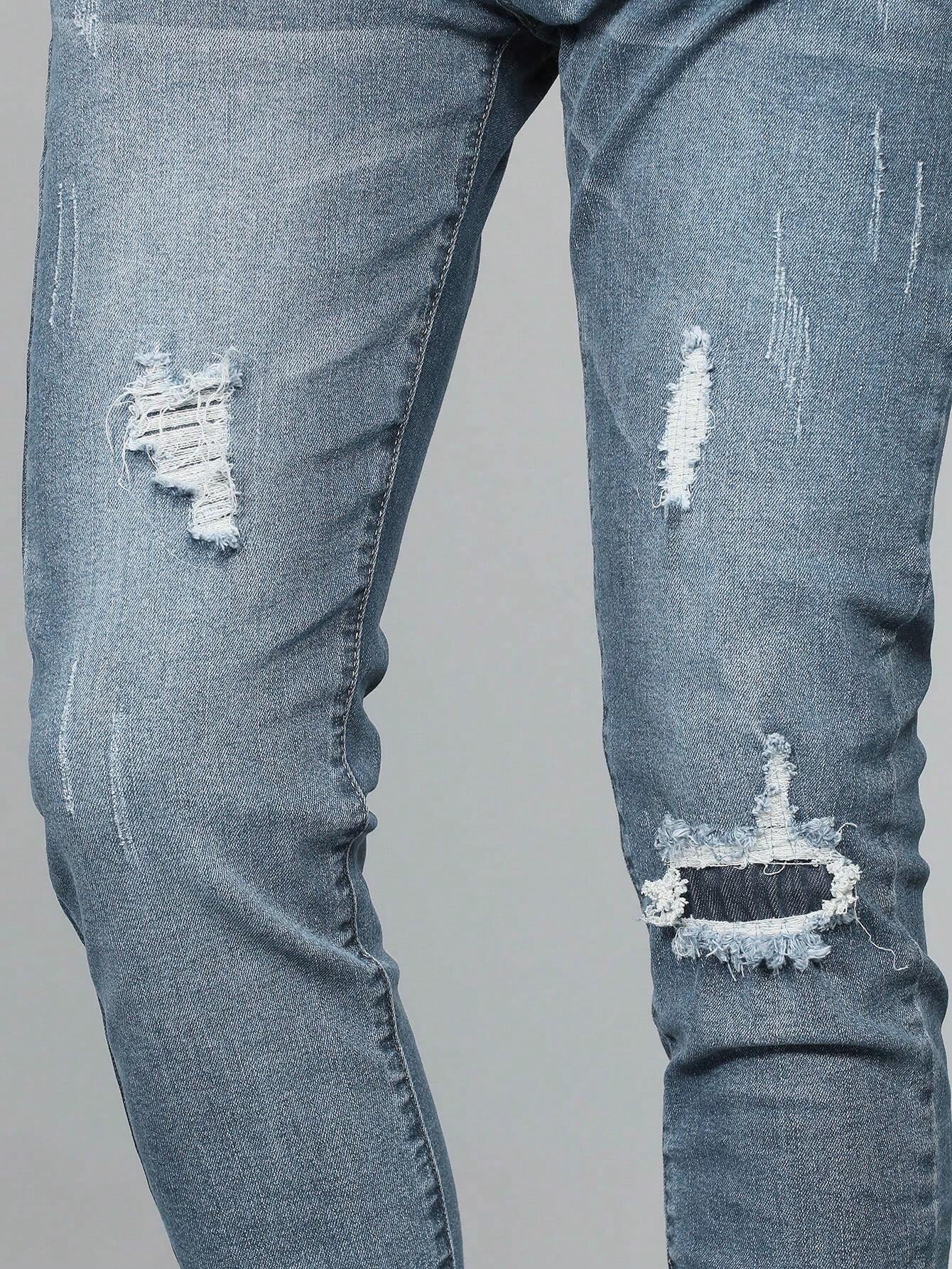 Men Cotton Ripped Frayed Skinny Jeans