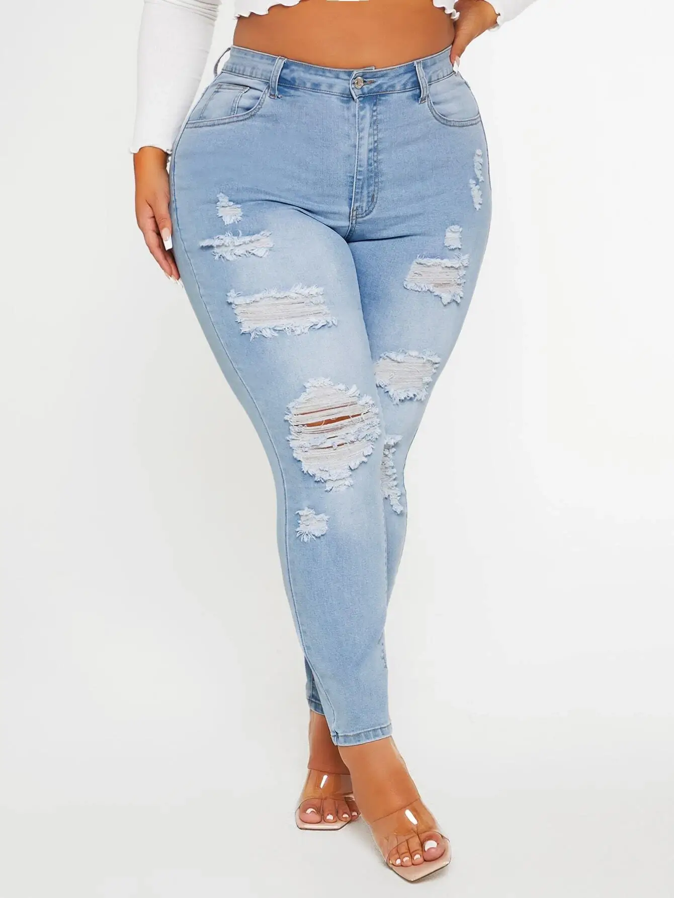Custom Jeans Manufacturer Plus Size Ripped Skinny Jeans