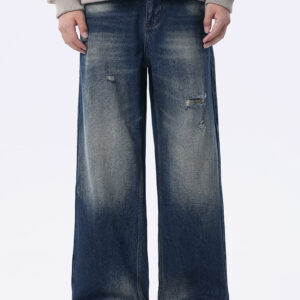 Custom Faded Blue Jeans Tailor Made Ripped Details and Inseam