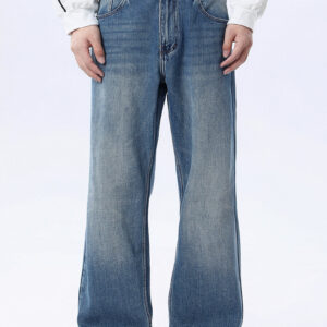 Custom Light Blue Vintage Jeans Bespoke Whiskered Wash and Wide Leg Fit