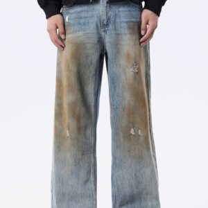 Bespoke Vintage Blue Mens Denim Pants Custom Hardware and Pocket Cuts